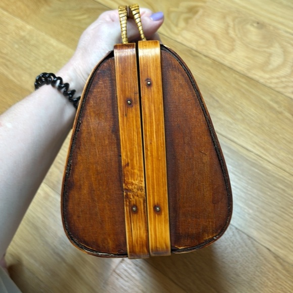 Vintage Wicker Purse Woven Wooden Handbag - Picture 7 of 7